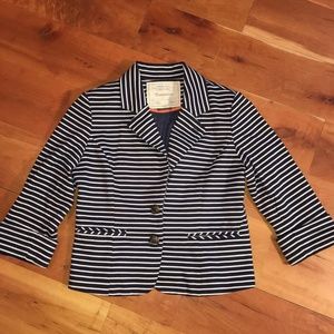 Navy Blue and White striped buttoned mini blazer